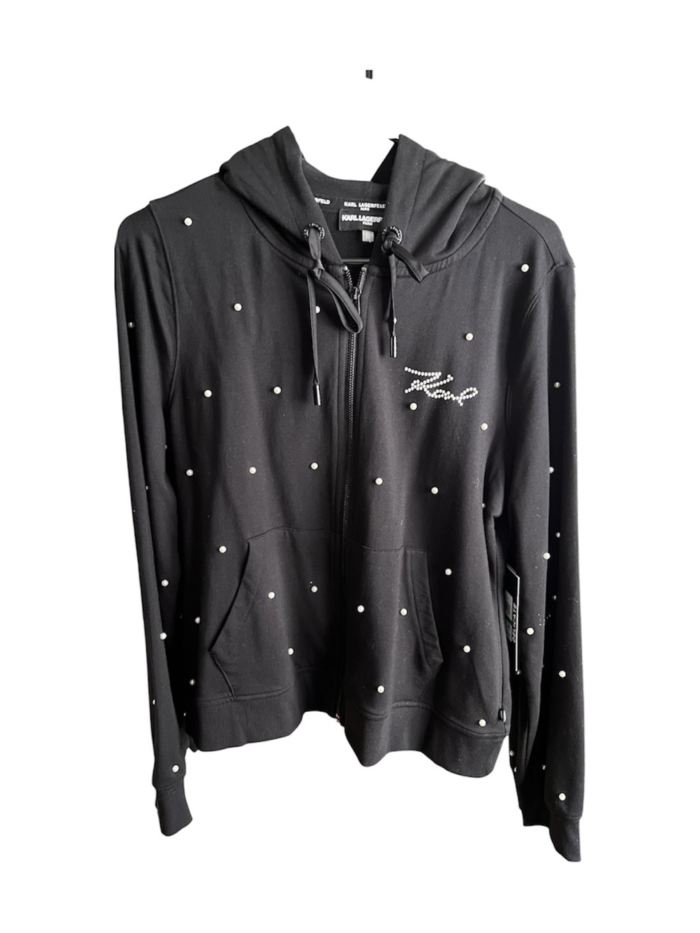 Karl Lagerfeld Black Pearl-Embellished Zip Hoodie